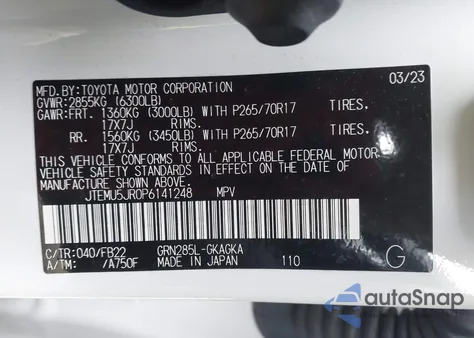 2023 Toyota 4Runner Sr5 z USA, uszkodzony, nr VIN JTEMU5JR0P6141248
